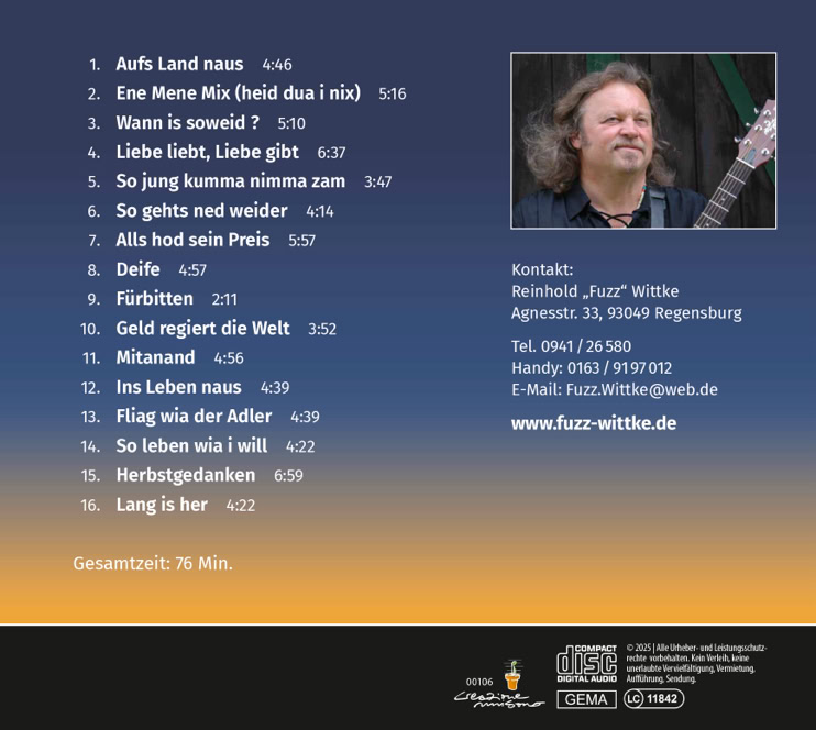 Rückseite der CD "Auf’s Leben" von Fuzzinger